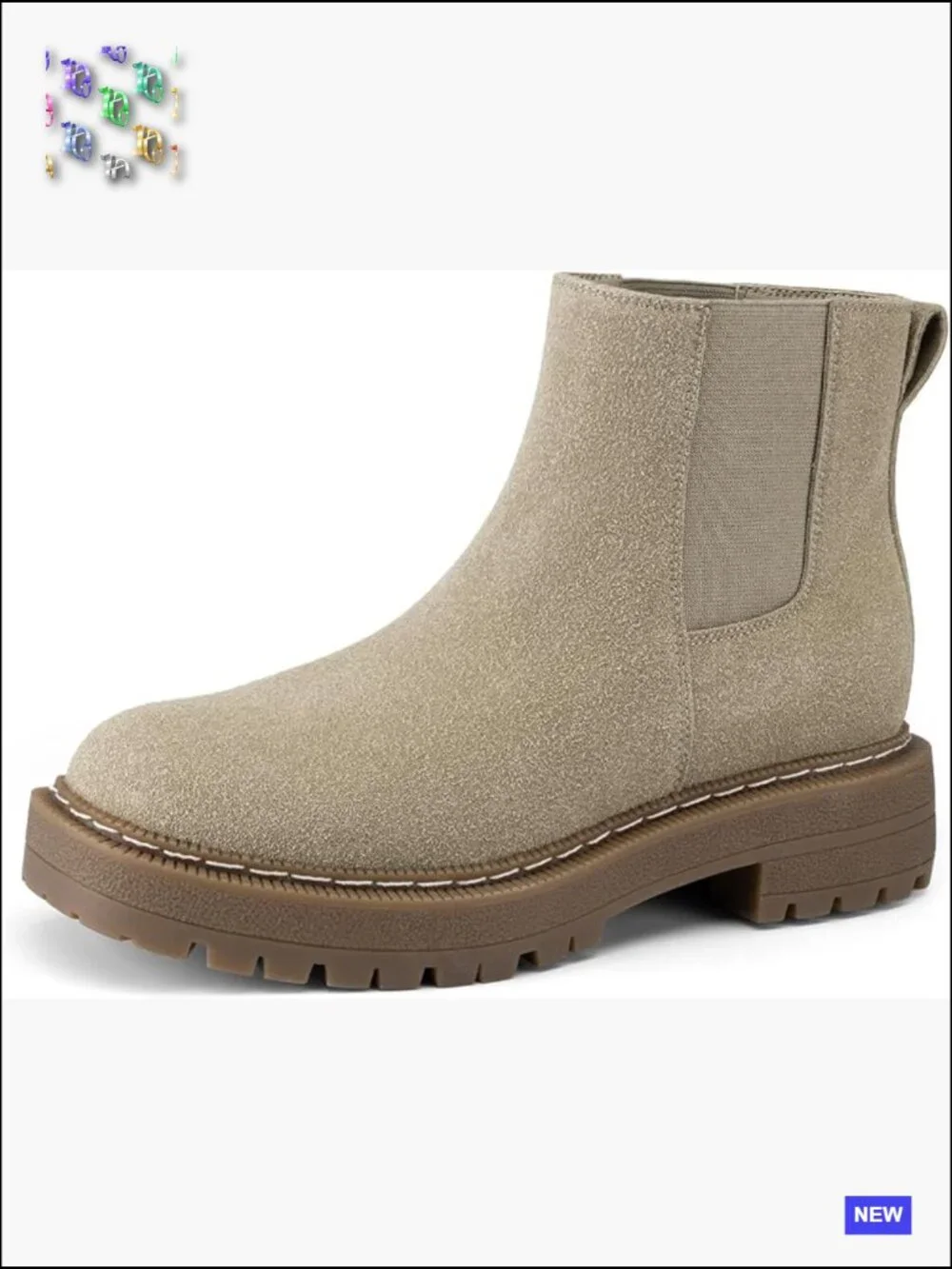 Chelsea Ankle Boots Low Heel Slip On Lug Sole Elastic Side Panels Round Toe